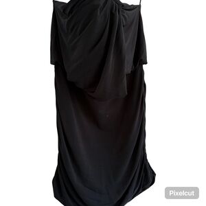 JONATHAN SIMKHAI Black Draped Slinky Strapless Mini Dress L
